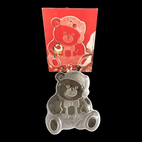 Mikasa Teddy Bear Platter 11.5" Crystal Holiday Christmas Serving Plate Box Vtg - Picture 2 of 6